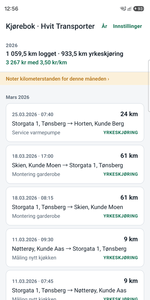 Akstur — the trip log, in Norwegian