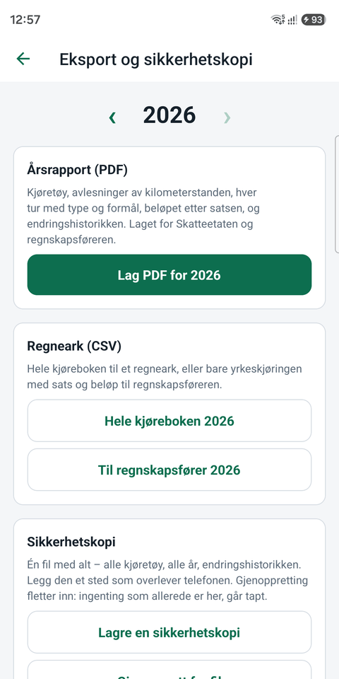 Akstur — year report, CSV and backup