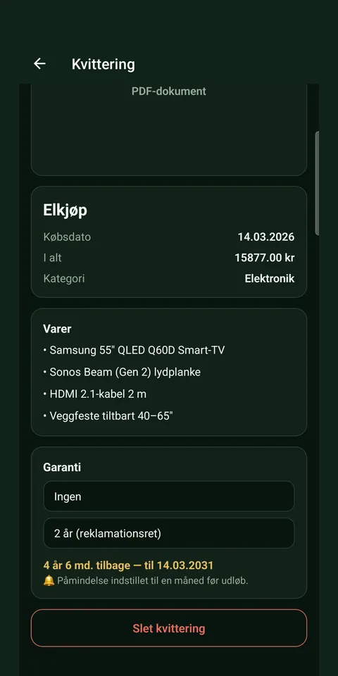 Kvitro — kvitteringsliste med garantimærker