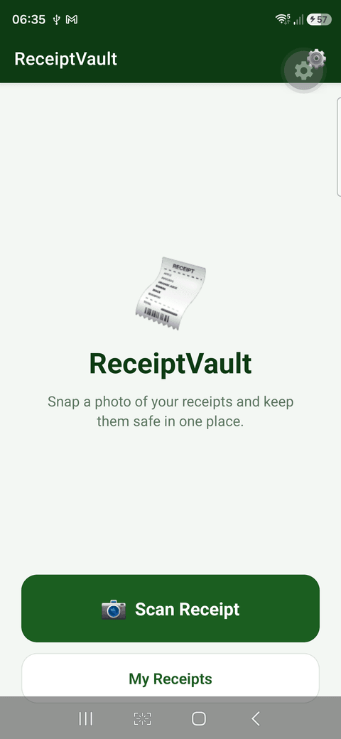 ReceiptVault — home screen
