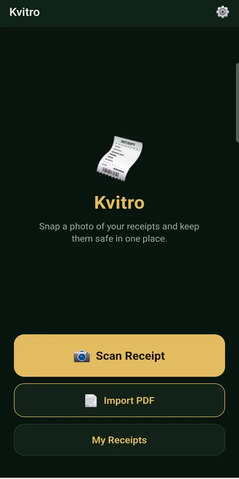 Kvitro — home screen