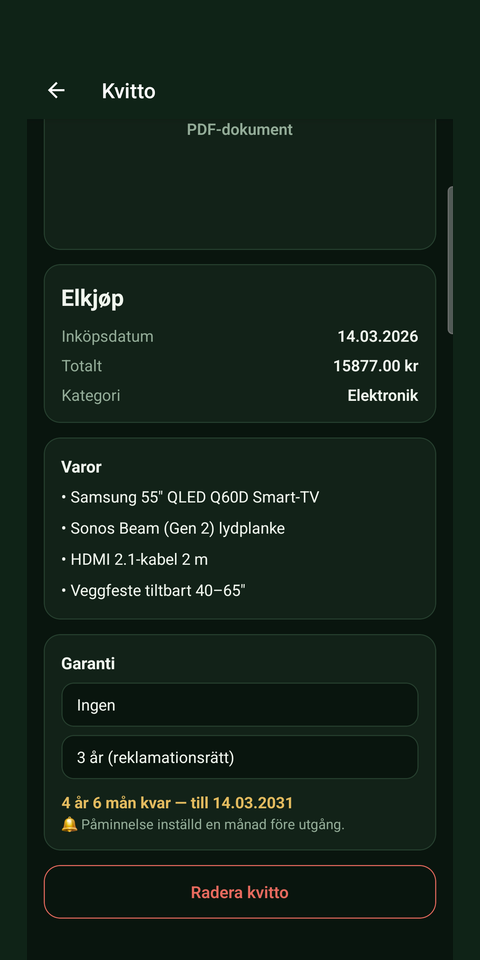 Kvitro — kvittolista med garantimärken