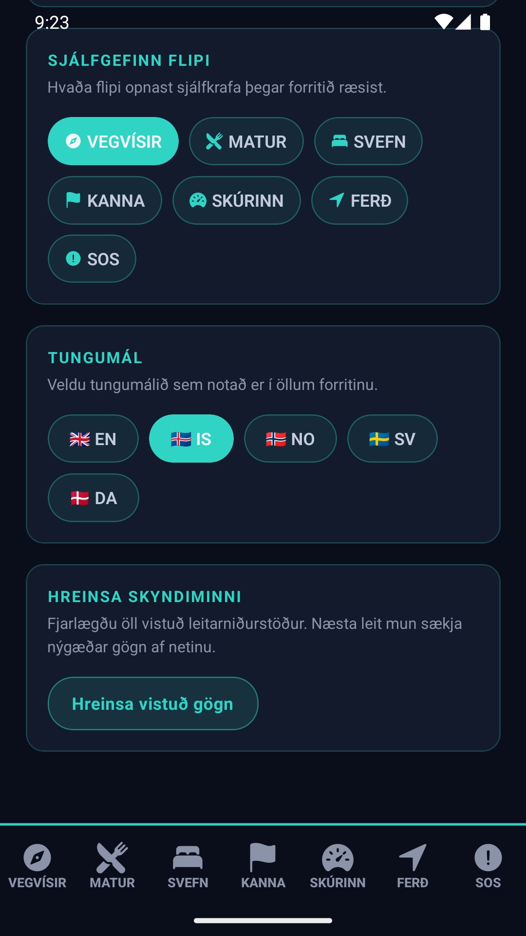 Tungumálavalið með fimm tungumálum