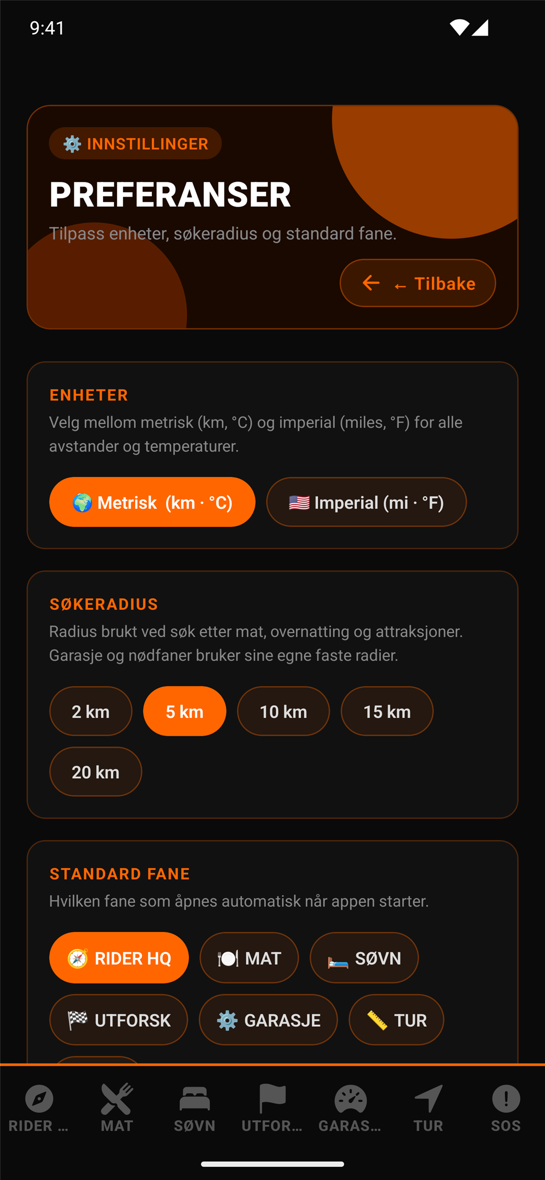 Innstillingsskjerm