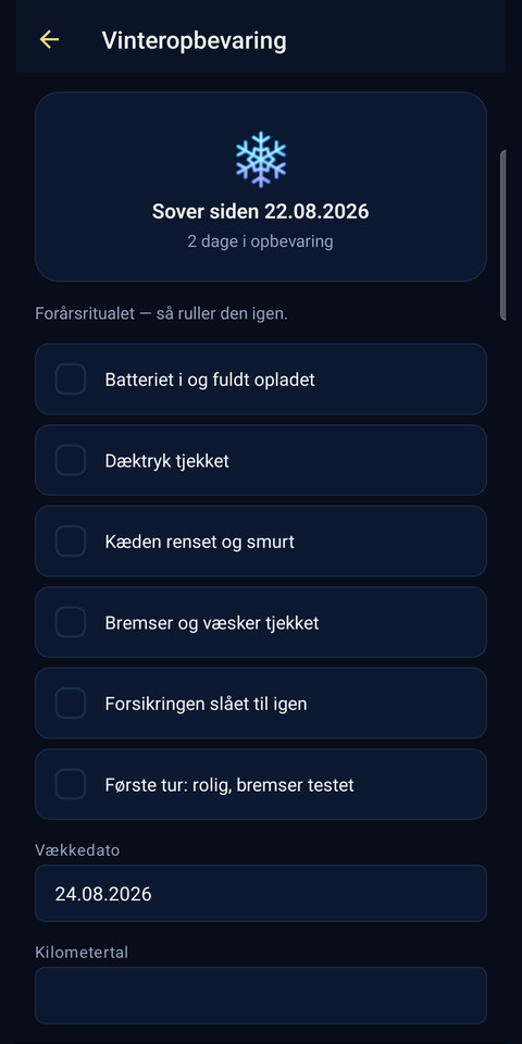 Smiðja — vinteropbevaring, med dagene talt