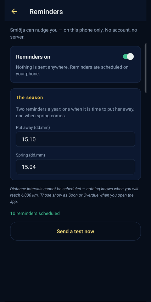 Smiðja — season reminders
